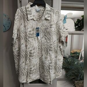 Columbia Rogers Peak Short Sleeve Shirt Beige Palms XXL NWT
